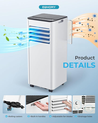 9000 BTU Portable Air Conditioner with Cooling, Dehumidifier, Fan, Sleep Mode & Remote Control
