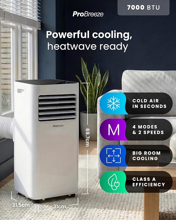 7000 BTU Portable Air Conditioner with Cooling, Dehumidifier, Fan, Sleep Mode & Remote Control