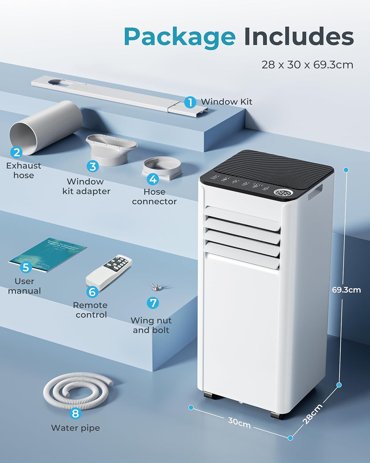 9000 BTU Portable Air Conditioner with Cooling, Dehumidifier, Fan, Sleep Mode & Remote Control