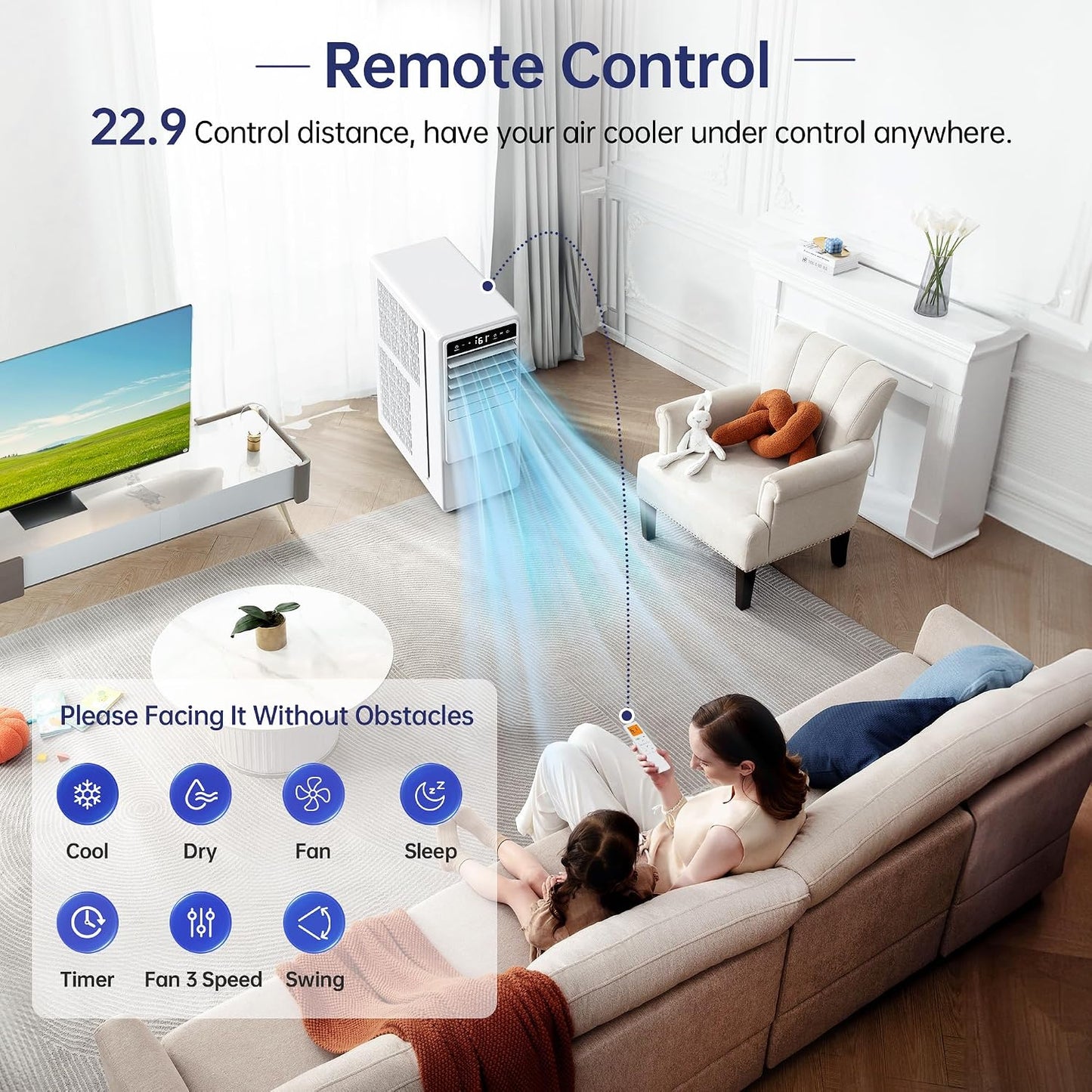 12000 BTU Portable Air Conditioner with Cooling, Fan, Dehumidifier, Sleep Mode & Remote Control