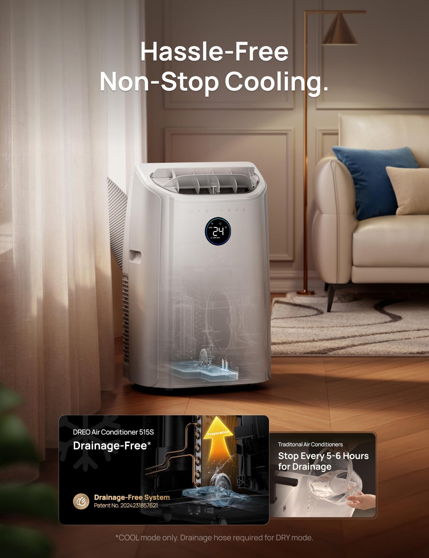 DREO 10000 BTU Portable Air Conditioner, 3-in-1 Cool/Fan/Dry Quiet AC Unit for Bedroom/Office, Smart App/Voice/Remote Control