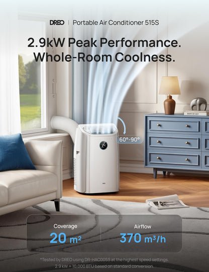 DREO 10000 BTU Portable Air Conditioner, 3-in-1 Cool/Fan/Dry Quiet AC Unit for Bedroom/Office, Smart App/Voice/Remote Control