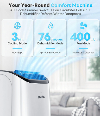 14000 BTU Portable Air Conditioner with Cooling, Dehumidifier, Fan, Sleep Mode & Remote Control