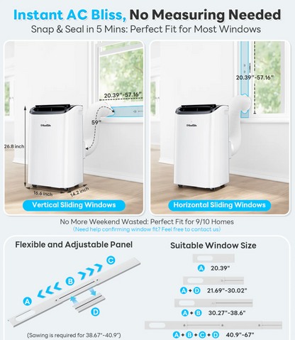 14000 BTU Portable Air Conditioner with Cooling, Dehumidifier, Fan, Sleep Mode & Remote Control